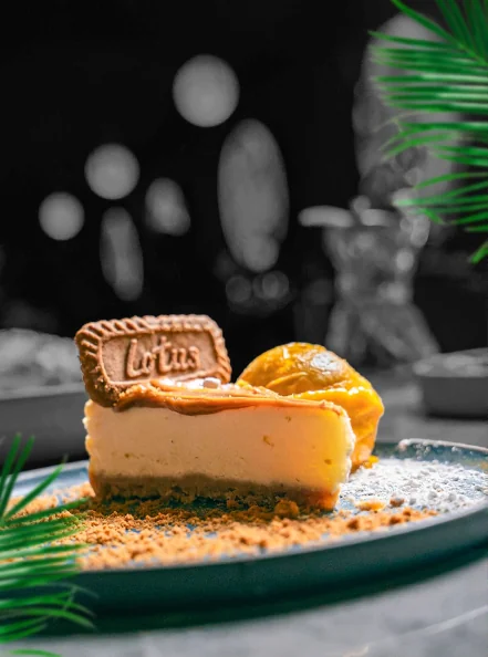 Lotus cheesecake with ice cream